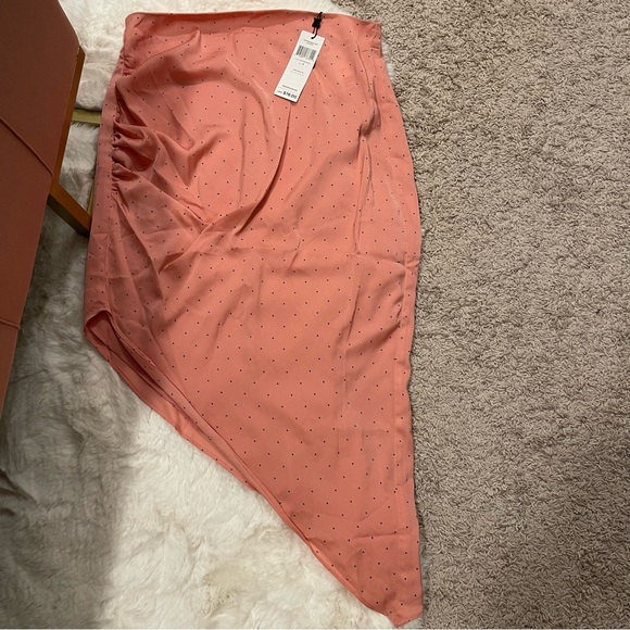 BCBGeneration Watermelon Pink Polka Dot Ruched Slip Asymmetric Skirt - Picture 4 of 10
